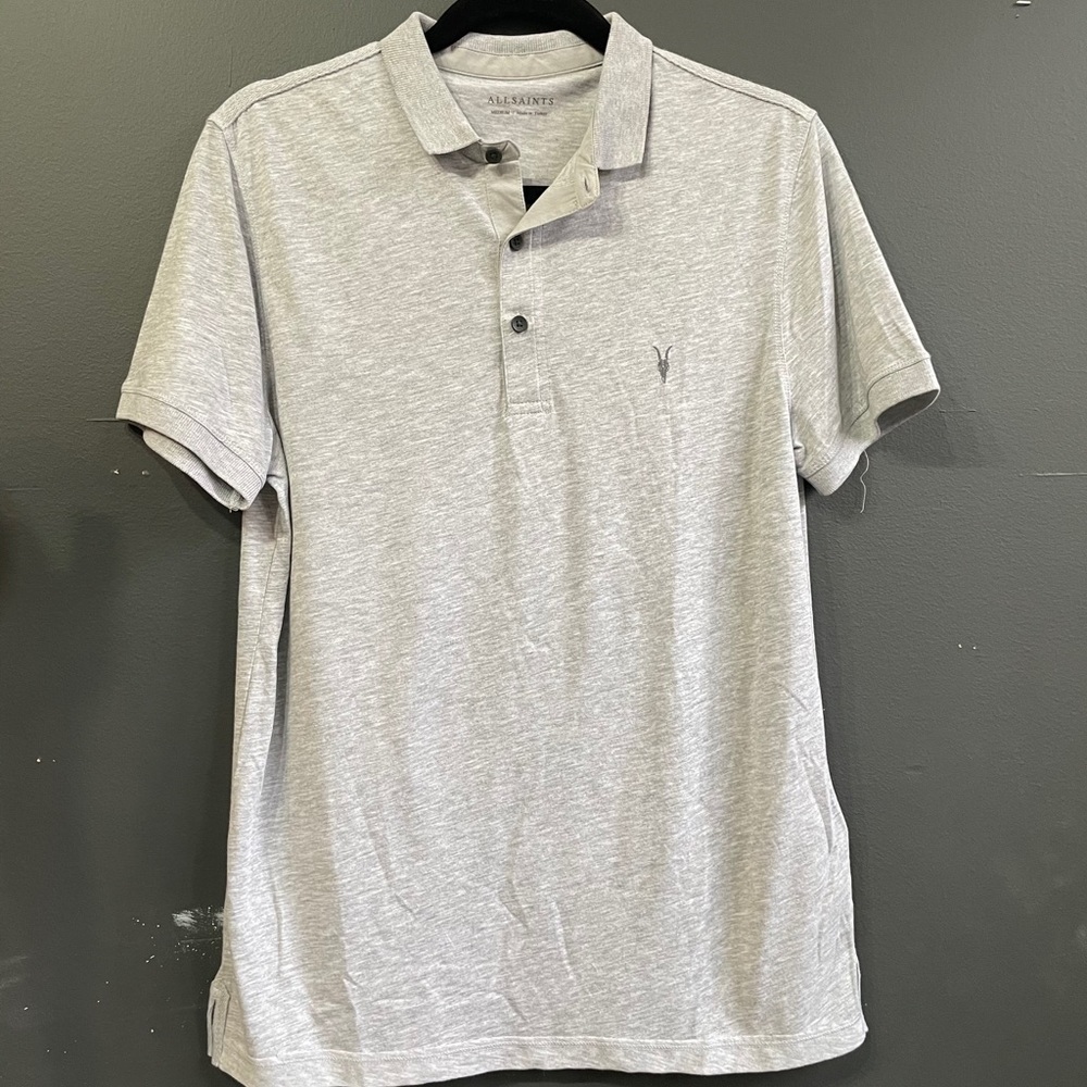 All Saints Men's M Grey Short Sleeve Polo